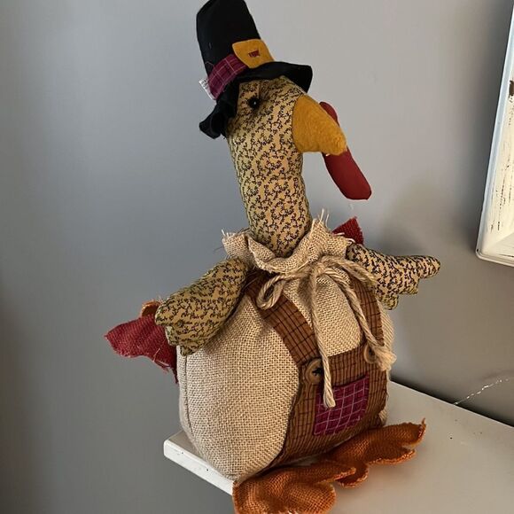 Farmhouse Color Rustic Multi-Fabric Thanksgiving Stuffed Turkey 19” Table Topper - Picture 6 of 16